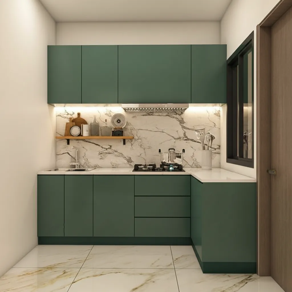 Compact Green L-Shaped Kitchen